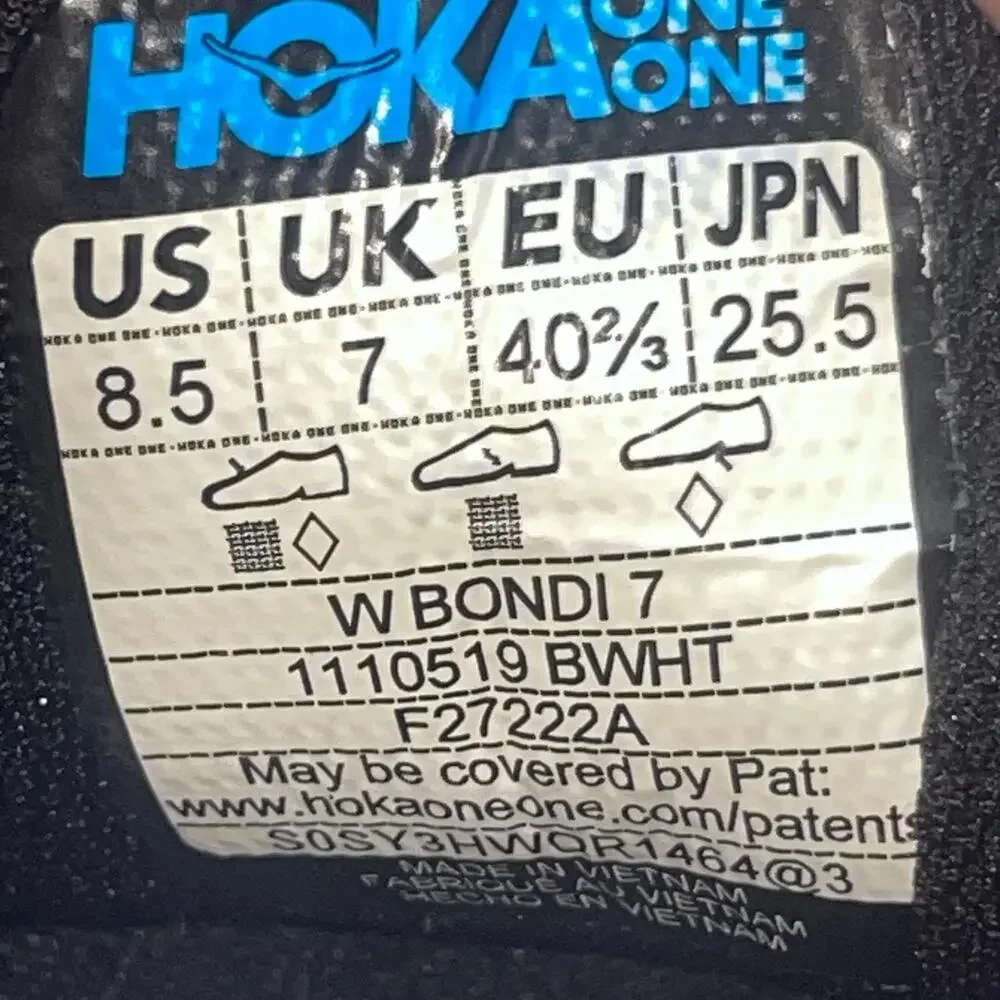 HOKA One One Bondi 7 Shoes Womens Size 8.5 Black White Road Running 1110519 BWHT